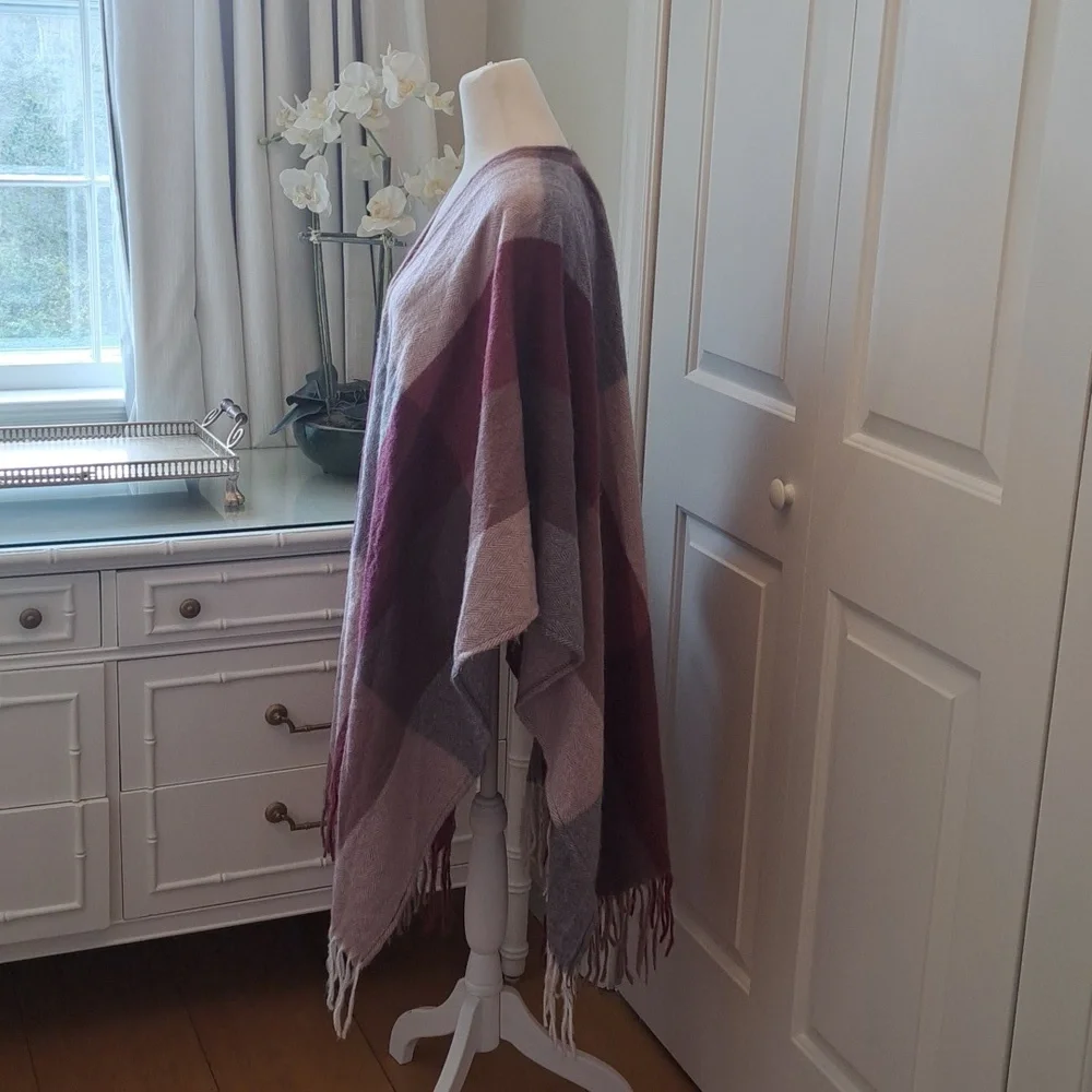 Woolrich Womens Pink/Mauve/Grey Plaid Print Fringe Shawl/Wrap One‎ Size